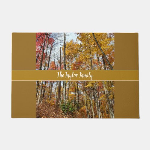 Personalized Family Name Fall Leaves Gold Allspice Doormat