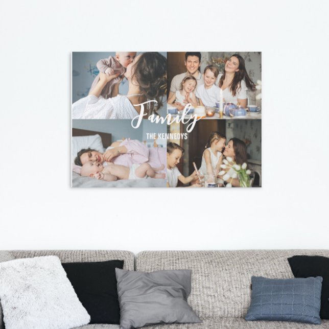 Personalized Family Name Family 4 Photo Collage Canvas Print (Creator Uploaded)