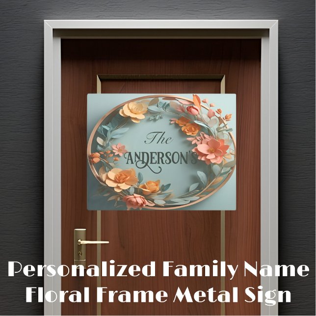 Personalized Family Name Floral Frame Metal Sign (Creator Uploaded)