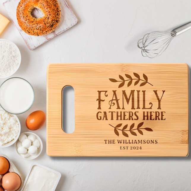 Personalized Family Name Floral Wreath Engraved Cutting Board (Creator Uploaded)