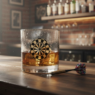 Personalized Family Name Gold Black Dartboard Whiskey Glass