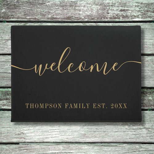 Personalized Family Name Gold Black Welcome Doormat