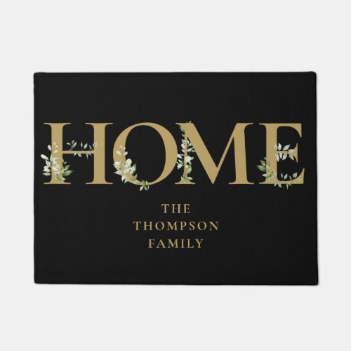 Personalized Family Name Greenery Gold Home Doormat