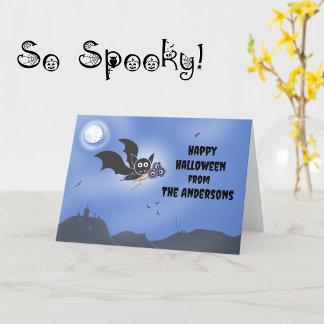 Personalized Family Name Halloween Card Cute Bat  