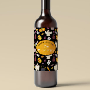 Personalized Family Name Halloween Party Wine Label