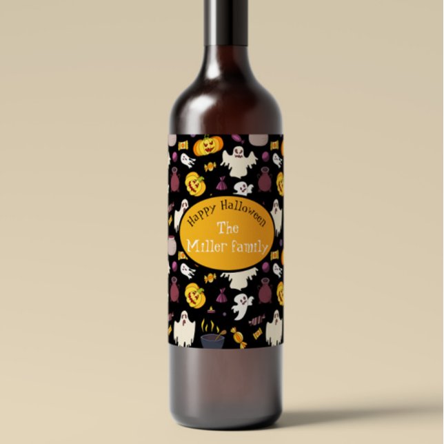 Personalized Family Name Halloween Party  Wine Label (Creator Uploaded)