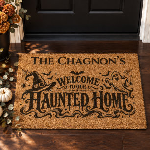 Personalized Family Name Haunted Home Halloween Do Fiber Doormat