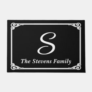 Personalized Family Name & Initial Doormat • Black