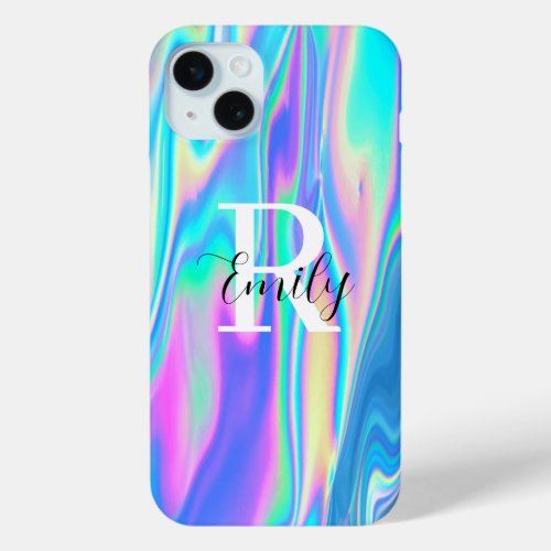 Personalized Family Name Initial Iridescent iPhone 15 Plus Case