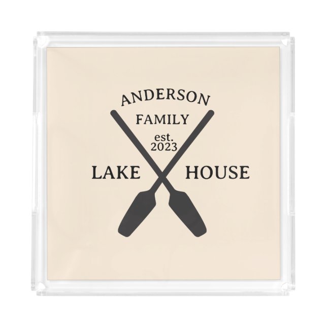 Personalized Family Name Lake House  Acrylic Tray (Front)