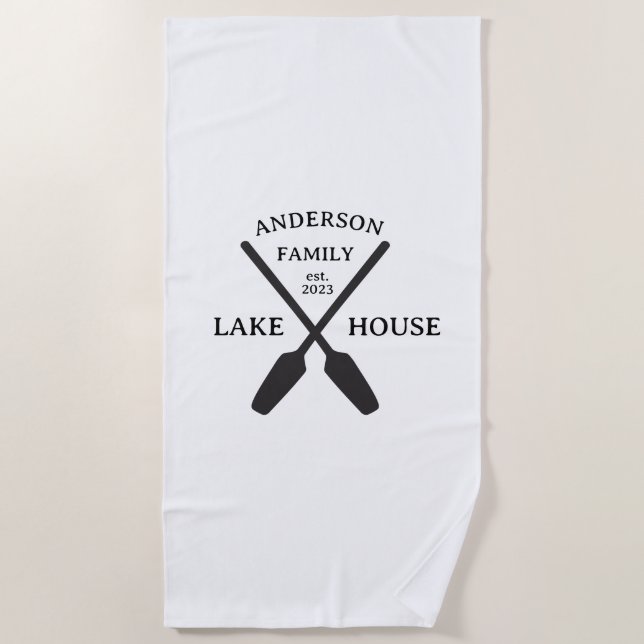 Personalized Family Name Lake House  Beach Towel (Front)