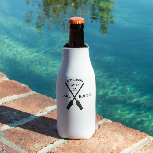 Personalized Family Name Lake House  Bottle Cooler