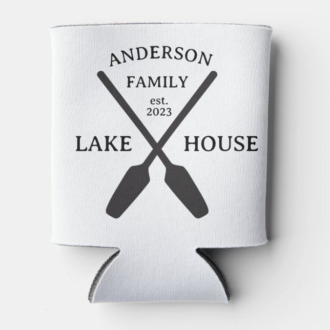 Personalized Family Name Lake House  Can Cooler (Front)