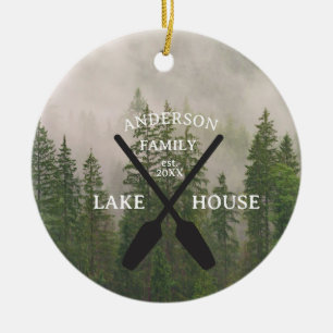 Personalized Family Name Lake House Ceramic Ornament