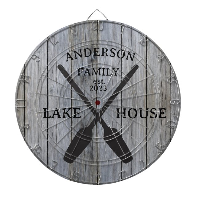 Personalized Family Name Lake House  Dart Board (Front)