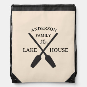 Personalized Family Name Lake House Drawstring Bag
