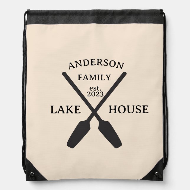 Personalized Family Name Lake House  Drawstring Bag (Front)
