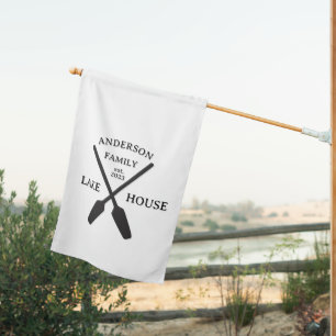Personalized Family Name Lake House House Flag