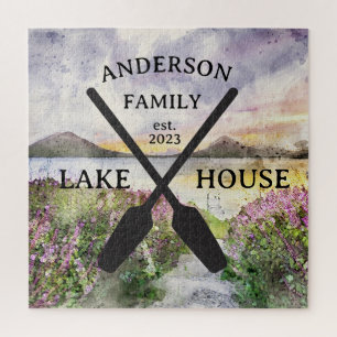 Personalized Family Name Lake House Jigsaw Puzzle