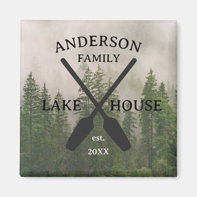 Personalized Family Name Lake House  Magnet (Front)