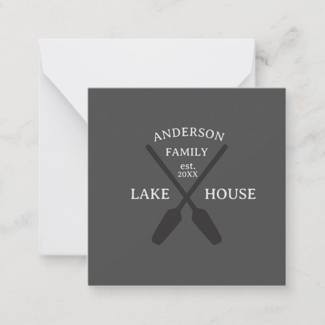 Personalized Family Name Lake House  Note Card (Front)