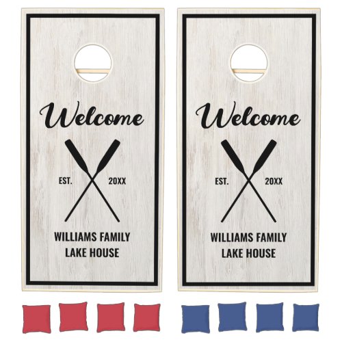 Personalized Family Name Lake House Oars Wooden Cornhole Set