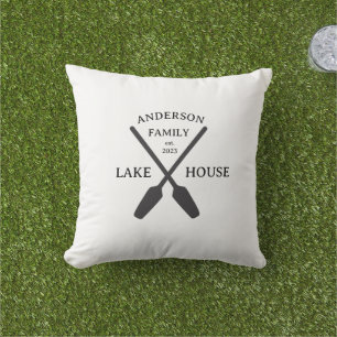 Personalized Family Name Lake House Outdoor Pillow