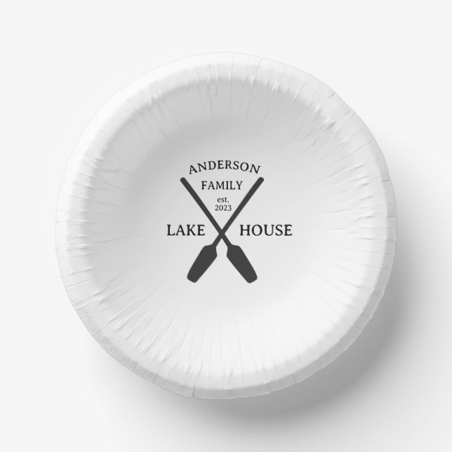Personalized Family Name Lake House  Paper Bowls (Front)