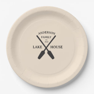 Personalized Family Name Lake House Paper Plates