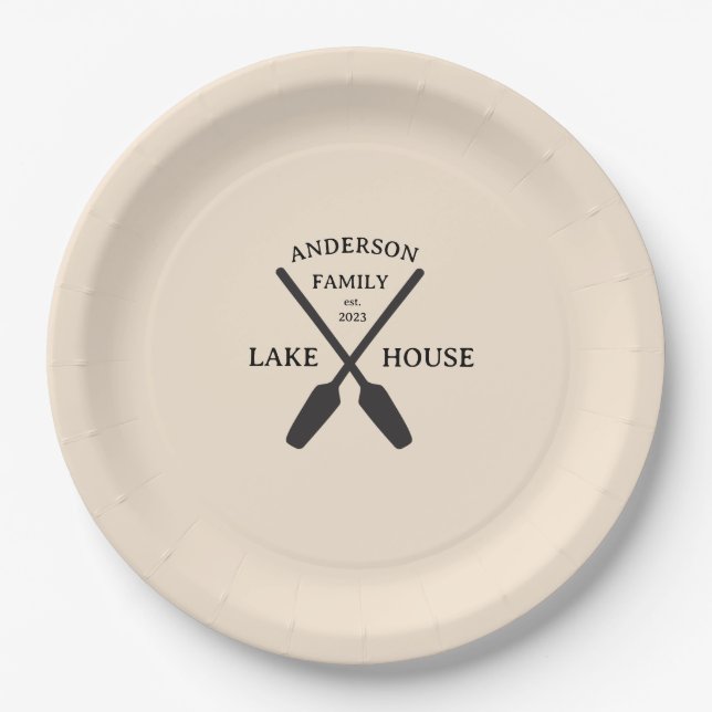Personalized Family Name Lake House  Paper Plates (Front)