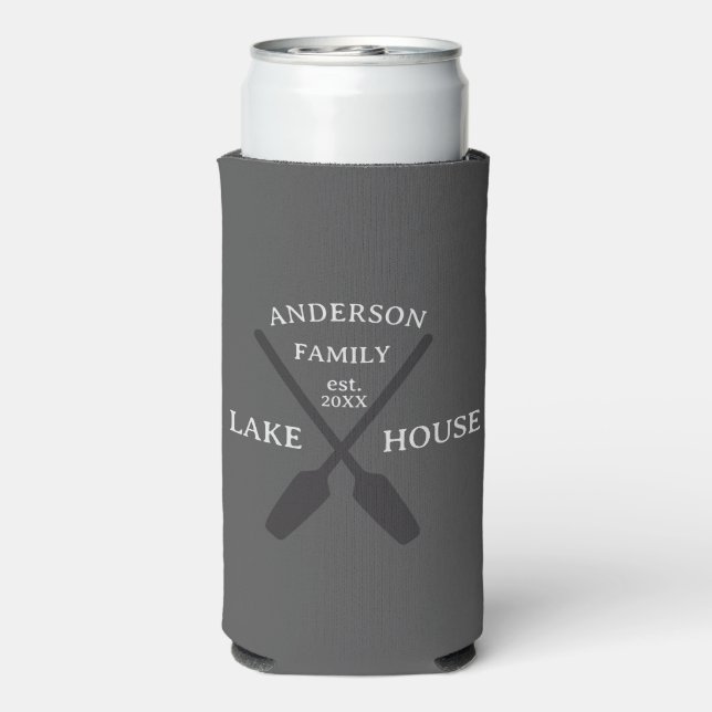 Personalized Family Name Lake House  Seltzer Can Cooler (Seltzer Back)