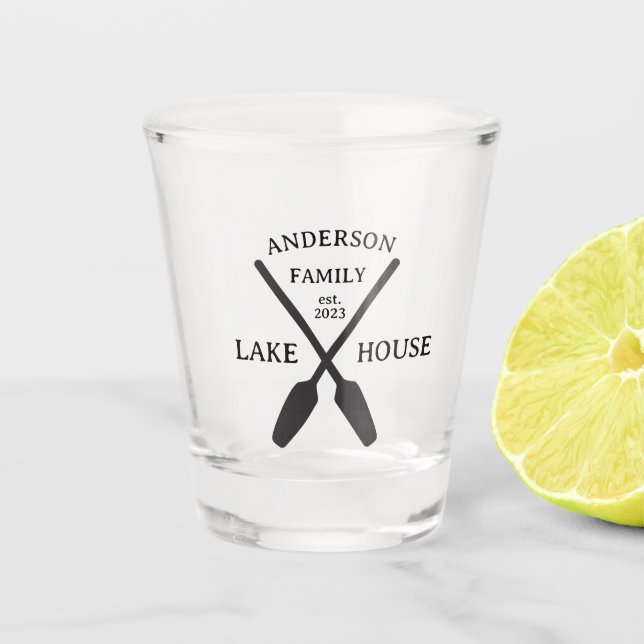 Personalized Family Name Lake House  Shot Glass (Front)