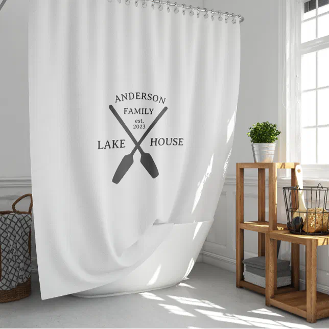 Personalized Family Name Lake House Shower Curtain | Zazzle