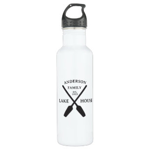 Personalized Family Name Lake House Stainless Steel Water Bottle