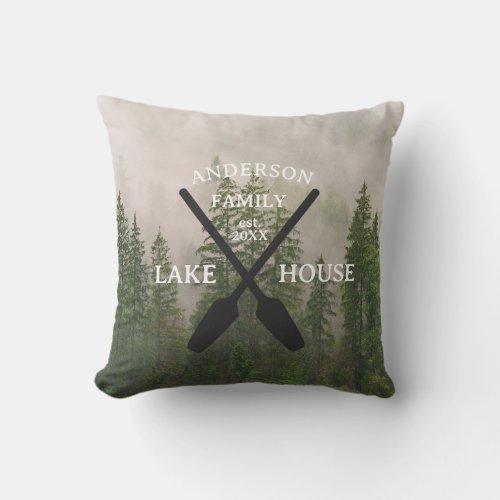 Personalized Family Name Lake House  Throw Pillow
