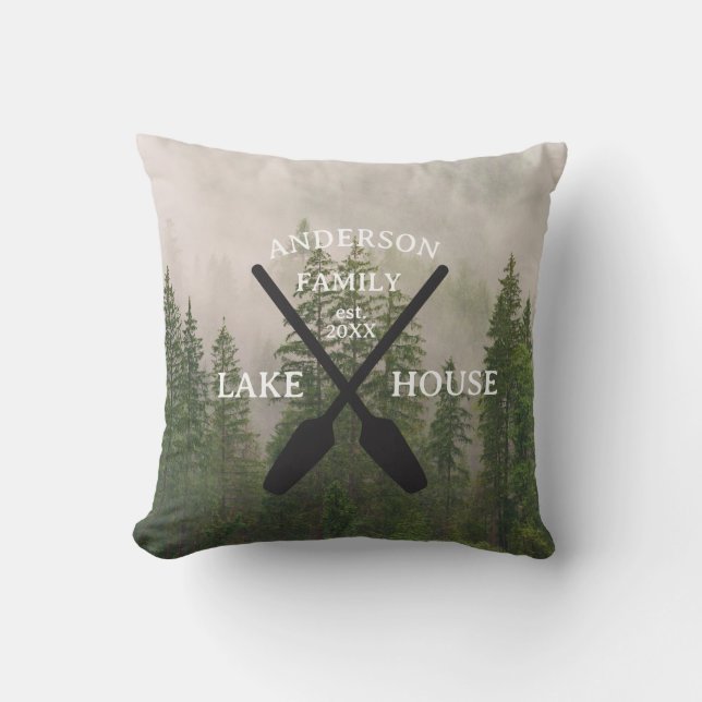 Personalized Family Name Lake House  Throw Pillow (Front)