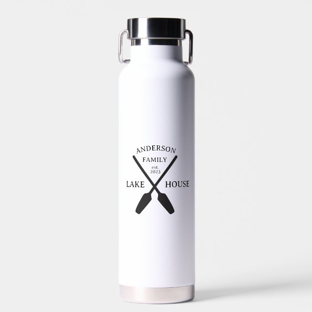 Personalized Family Name Lake House  Water Bottle (Front)