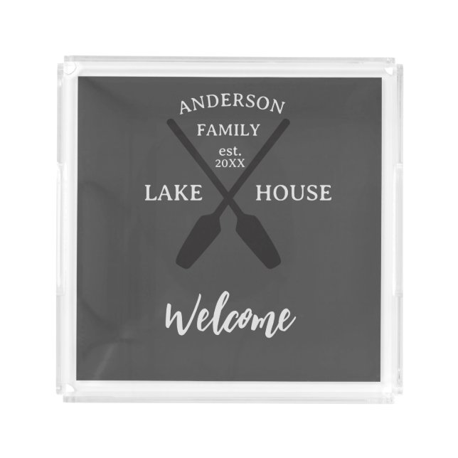 Personalized Family Name Lake House Welcome Acrylic Tray (Front)