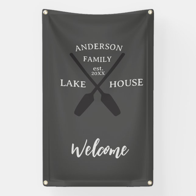 Personalized Family Name Lake House Welcome Banner (Vertical)
