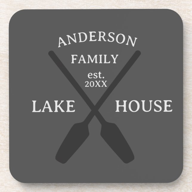 Personalized Family Name Lake House Welcome Beverage Coaster (Front)