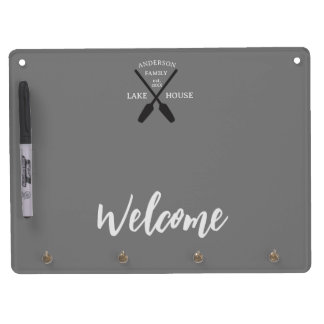 Personalized Family Name Lake House Welcome Dry Erase Board With Keychain Holder