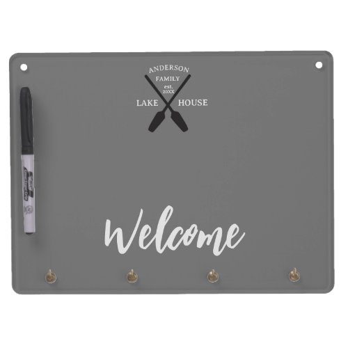 Personalized Family Name Lake House Welcome Dry Erase Board With Keychain Holder