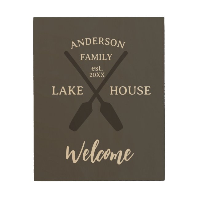 Personalized Family Name Lake House Welcome Wood Wall Art (Front)
