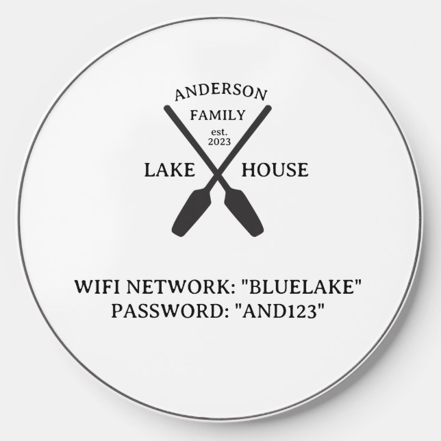 Personalized Family Name Lake House Wifi Password Wireless Charger (Front)