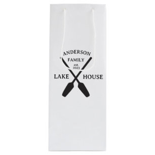 Personalized Family Name Lake House Wine Gift Bag