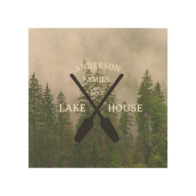 Personalized Family Name Lake House  Wood Wall Art (Front)