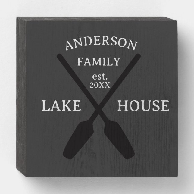 Personalized Family Name Lake House  Wooden Box Sign (Front Horizontal)