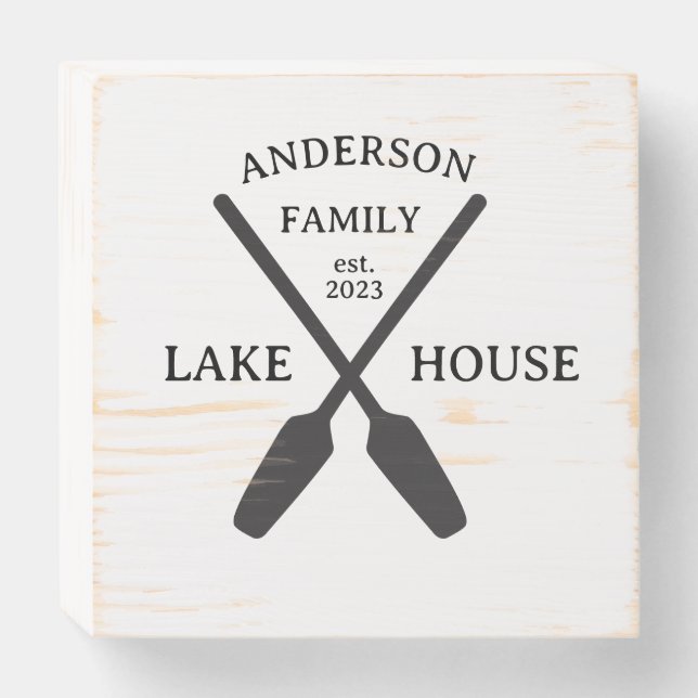 Personalized Family Name Lake House  Wooden Box Sign (Front Horizontal)