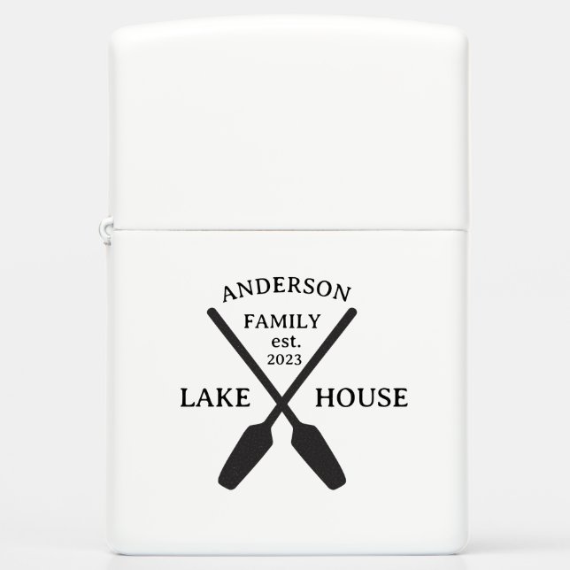 Personalized Family Name Lake House  Zippo Lighter (Front)