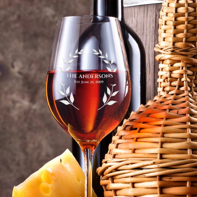 Personalized Family name Laurel Wreath Wine Glass (Creator Uploaded)